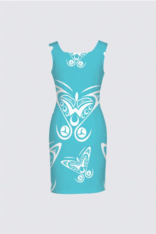 Butterfly (Teal) Aunty Dress