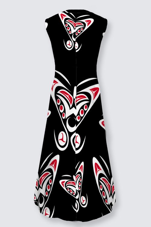 Butterfly (BnW) by Shar Wilson, Gitxsan Artist. Lena-Maxi Dress
