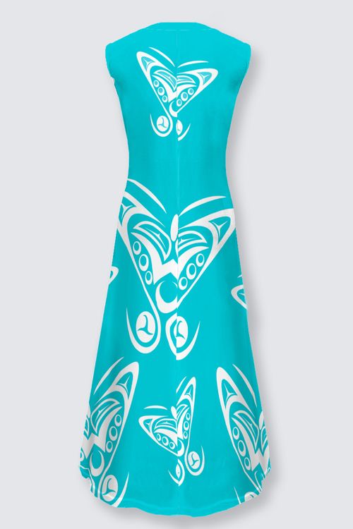 Butterfly (Teal) by Shar Wilson, Gitxsan Artist. Lena-Maxi Dress