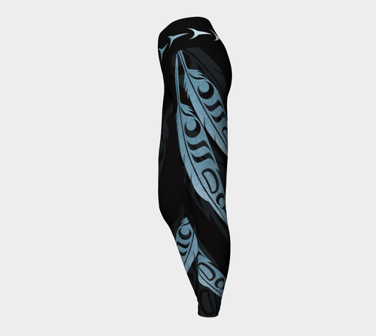 Feathers Metallic Blue Yoga Legging
