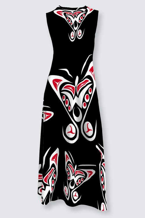 Butterfly (BnW) by Shar Wilson, Gitxsan Artist. Lena-Maxi Dress