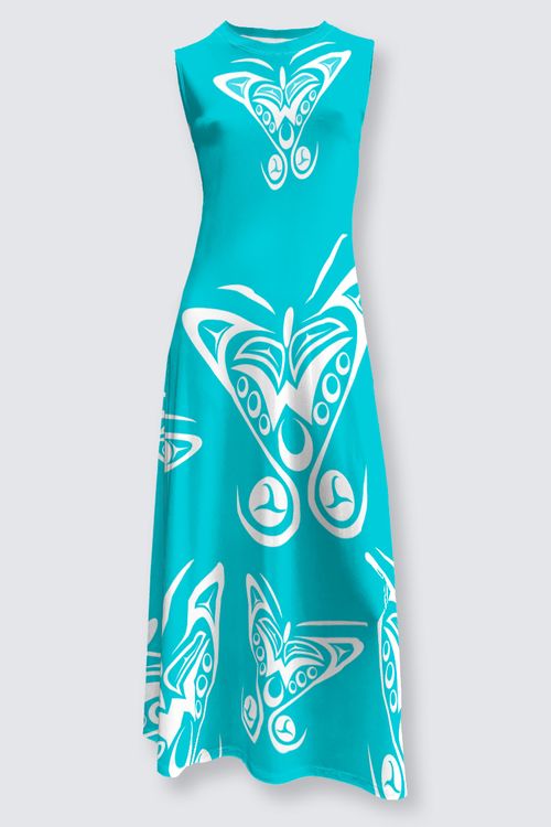 Butterfly (Teal) by Shar Wilson, Gitxsan Artist. Lena-Maxi Dress